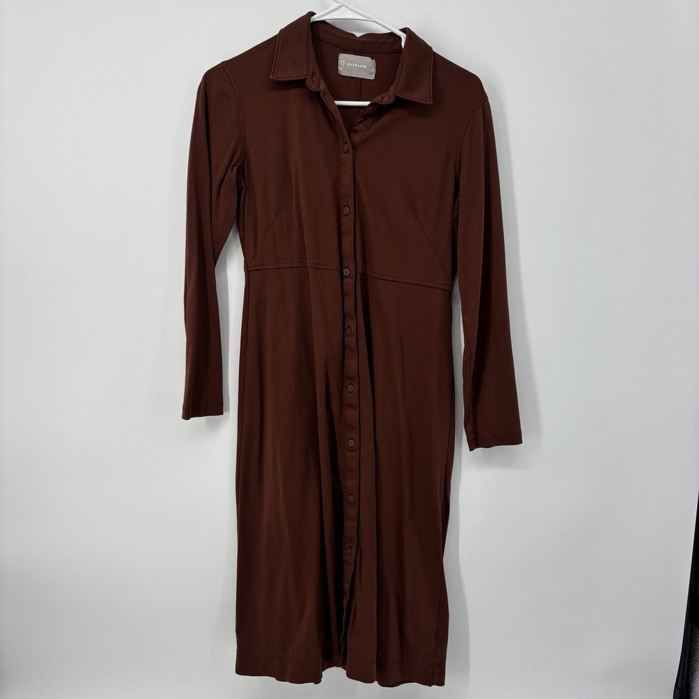 Everlane The Lux Cotton Shirt Dress Button Front Brown Women's Size‎ Small